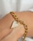 ფოტო #3 პროდუქტის Tarnish Resistant 14K Gold-Plated Stainless Steel Figaro Bracelet with Crystal Halo Mother-of-Pearl Heart