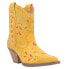 Dingo Sugar Bug Floral Embroidery Round Toe Cowboy Booties Womens Yellow Casual