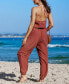 ფოტო #4 პროდუქტის Women's Burgundy Cross Over Halter Neck Cover-Up Jumpsuit