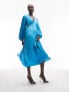 Topshop Tall long sleeve riveria occasion dress in blue