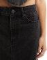 ONLY denim midi skirt with front split in washed black Черный, XS - EU 34 - фото #5