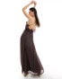 ASOS DESIGN lace up ruffle cami maxi dress with godet in chocolate