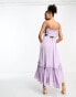 Фото #4 товара ASOS DESIGN ruched bust satin midi dress with tie detail and cut out in lilac