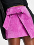 ASOS DESIGN suede wrap mini skirt with tie detail in magenta