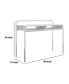 Office Desk With 2 Compartments And Tubular Metal Frame, White And Chrome