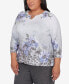 Plus Size Worth Avenue Women's Beaded Split Neck Floral Shimmer Top