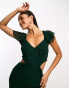 Фото #2 товара ASOS DESIGN embroidered ruffle maxi dress with lace inserts in forest green