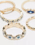 ASOS DESIGN Curve pack of 5 rings with mixed eye design in gold tone