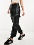 River Island utility faux leather cargo trouser in black