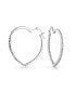 Heart Shaped Inside Out Cubic Zirconia Pave CZ Large Hoop Earrings For Women Girlfriend Rhodium Plated Brass 1.5 In Diameter