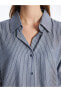 Фото #4 товара LCW Vision Çizgili Uzun Kollu Oversize Keten Karışımlı Kadın Gömlek Gömlek