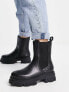 Фото #3 товара Simply Be Wide Fit leather pull on chelsea flat ankle boots with cleated sole in black