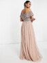 Фото #3 товара Maya Bridesmaid bardot maxi tulle dress with tonal delicate sequins in muted blush