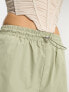 Pieces Petite exclusive toggle drawstring cargo trousers in sage