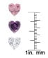 Silver Plated Brass Pink, Purple and White Cubic Zirconia Heart Stud Earrings Set