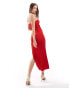 Pull&Bear textured bandeau maxi dress with leg split in red Красный, XS - EU 34 - фото #2