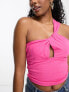 Фото #1 товара ASOS DESIGN Hourglass one shoulder sun top with front knot detail in bright pink