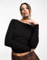 Фото #4 товара Cotton:On boat neck long sleeve backless crop top in black