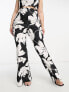 ASOS LUXE Curve co-ord flared suit trouser in black & white floral print