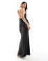 Фото #4 товара SNDYS satin cami plunge maxi dress with contrast seam detail in black