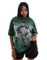 ASOS DESIGN Curve nibbled oversized t-shirt with cutabout rock graphic in dark green Зеленый, XL - EU 48-50 - фото #1