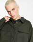 ADPT oversized boxy fit twill overshirt in khaki