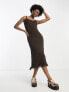 Фото #1 товара COLLUSION knitted midi dress with fringing detail in chocolate brown