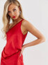 ASOS DESIGN satin one shoulder drape midi dress in red