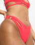 Фото #1 товара ASOS DESIGN cut out high leg hipster bikini bottom with ring detail in neon red