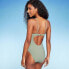 Фото #3 товара Women's Ribbed Plunge Twist-Front One Piece Swimsuit - Shade & Shore Green M