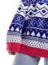 ASOS DESIGN oversized Christmas jumper in fairisle pattern with contrast trim in blue