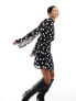 Фото #1 товара New Look high neck flutter sleeve mini dress in polka dot