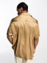 ASOS DESIGN short sleeve relaxed satin deep revere collar shirt in bronze