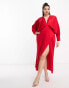 Фото #1 товара ASOS DESIGN Curve Exclusive satin batwing midaxi dress with split skirt in red