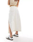 DTT side split contrast thread denim maxi skirt in off white