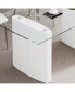 0.39" Thick Tempered Glass Top Dining Table With White Lacquer Double MDF Pillar