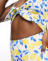 Фото #3 товара Monki lemon print cut out with front knot swimsuit in yellow