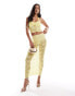 ASOS DESIGN co-ord ruched bust halter top in yellow lace