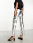 New Look faux leather straight leg trousers in silver Серебристый, 34 - фото #2