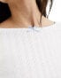 ASOS DESIGN scoop low back pointelle top with baby blue trim in ivory