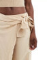 Mango wrap front linen mix trouser in beige