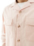 Фото #3 товара ASOS DESIGN linen blend revere collar overshirt with double pockets in light pink