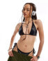 COLLUSION co-ord embellished cross high triangle bikini top in black