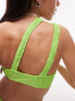 Topshop hibiscus jacquard one shoulder bikini top in bright green