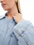 Фото #3 товара ASOS DESIGN Maternity denim mini shirt dress with front pockets in bleach wash