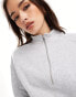 Pieces half zip sweat co-ord in light grey melange