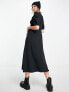 ASOS DESIGN Petite tie front button through midi dress in black