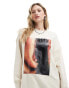 Фото #2 товара Monki long sleeve oversized sweater in beige with front print
