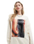 Фото #1 товара Monki long sleeve oversized sweater in beige with front print