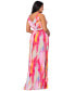 Plus Size Printed V-Neck Ruched-Waist Pleated Gown